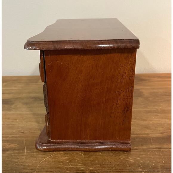 Vintage Wooden Jewelry Box Chest with Mirror 3 Drawers Felt Lined Ring Storage - Picture 9 of 16